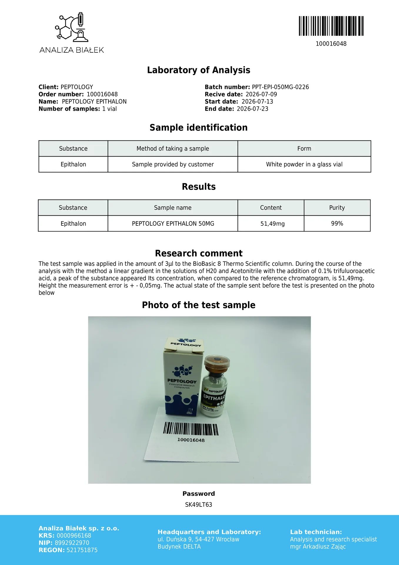 Epithalon 50 mg – tetrapeptid (AEDG) na výskum telomerázy – obrázok 2