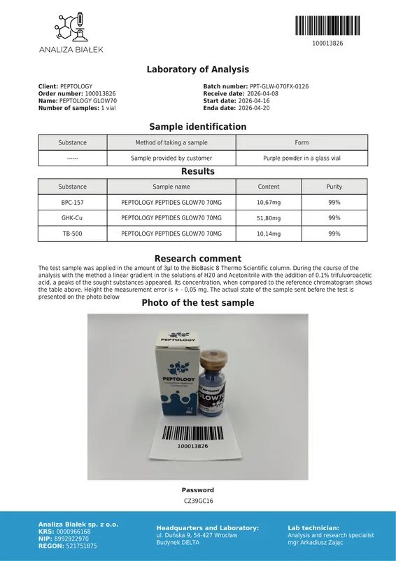 GLOW70 – Peptidový komplex (BPC-157 10 mg + GHK-Cu 50 mg + TB500 10 mg) – obrázok 2