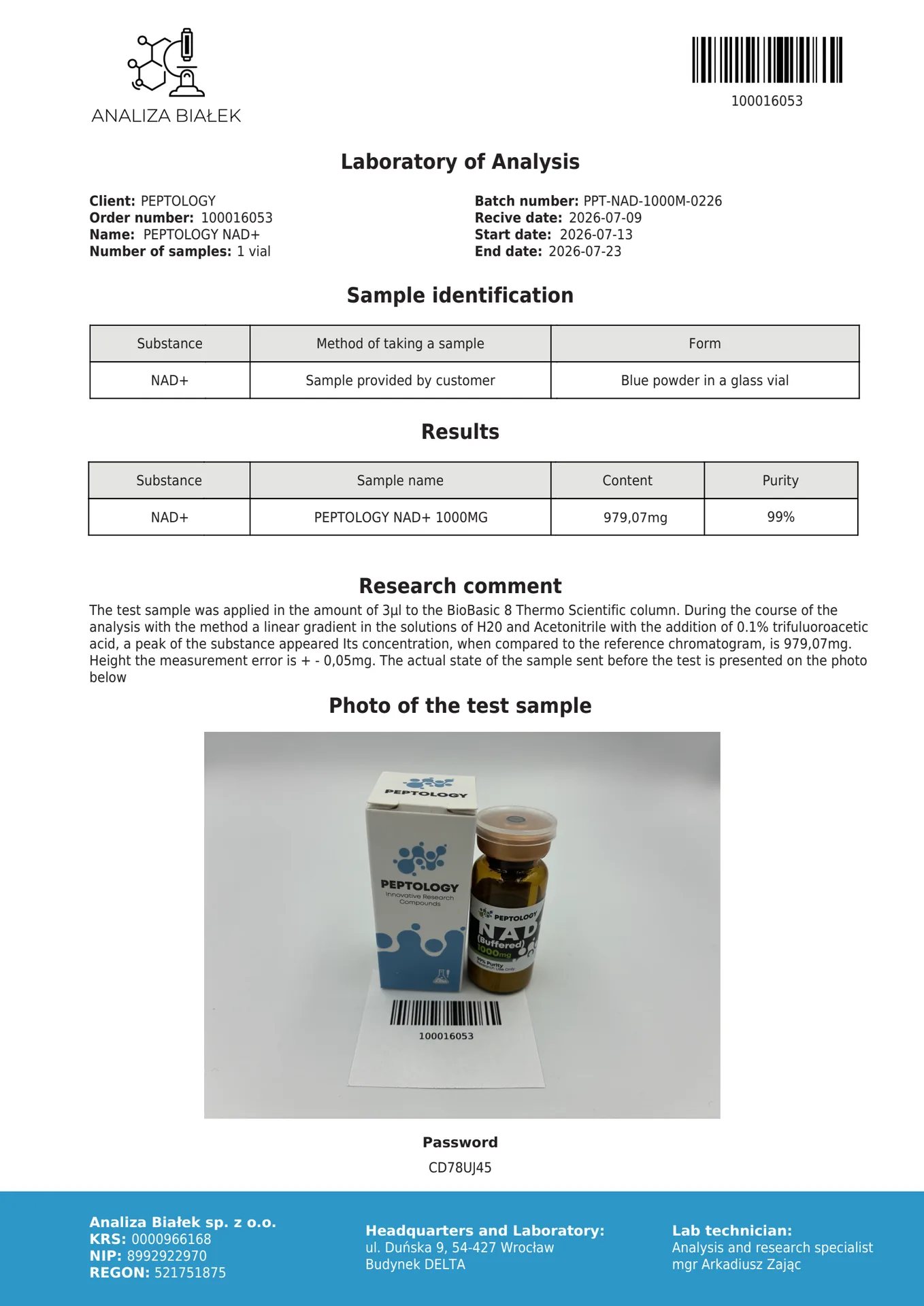 NAD+ (pufrovaný) 1000 mg – koenzým na laboratórny výskum – obrázok 2