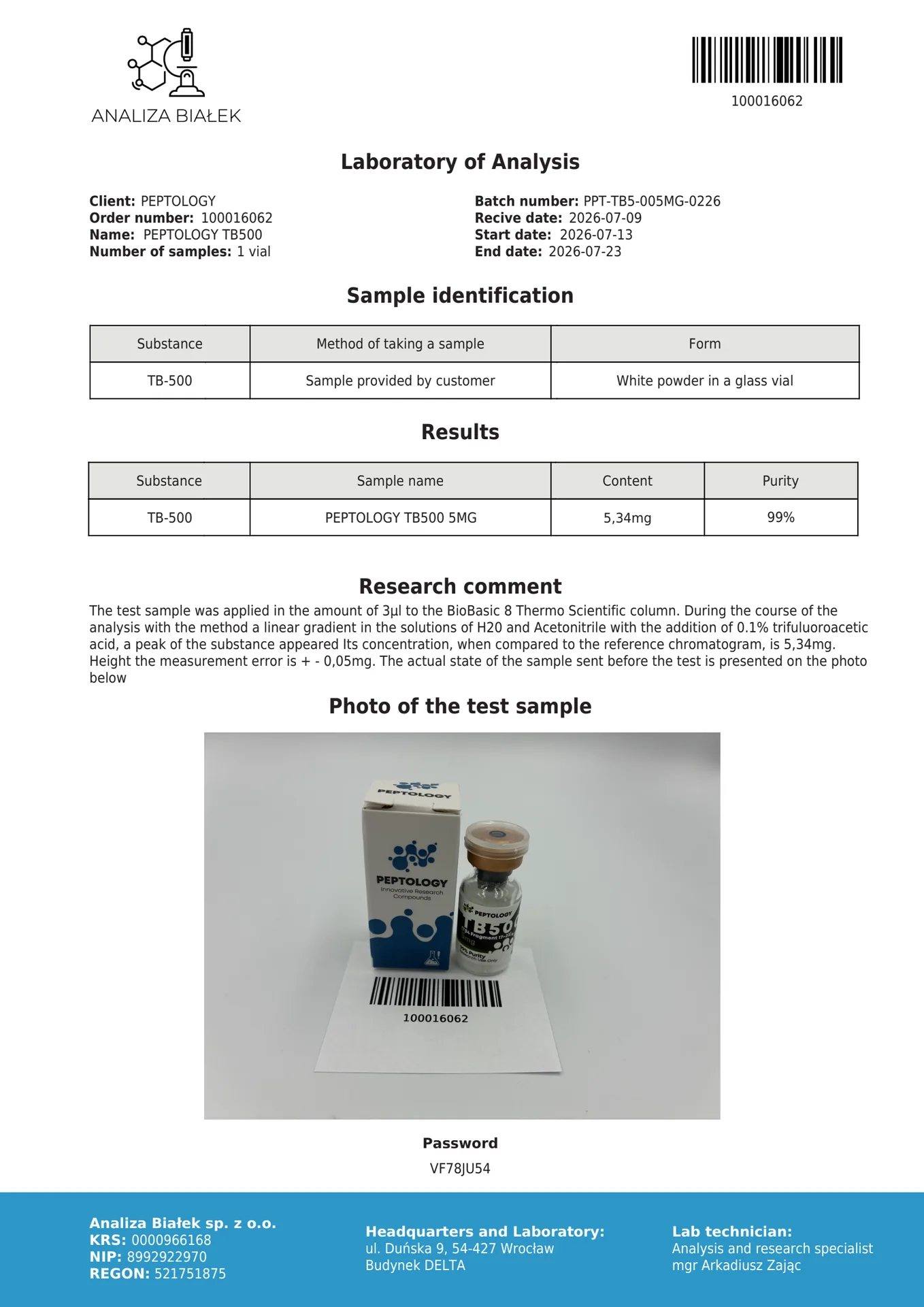 TB500 5 mg/10mg – fragment tymozínu beta-4 na výskum – obrázok 2