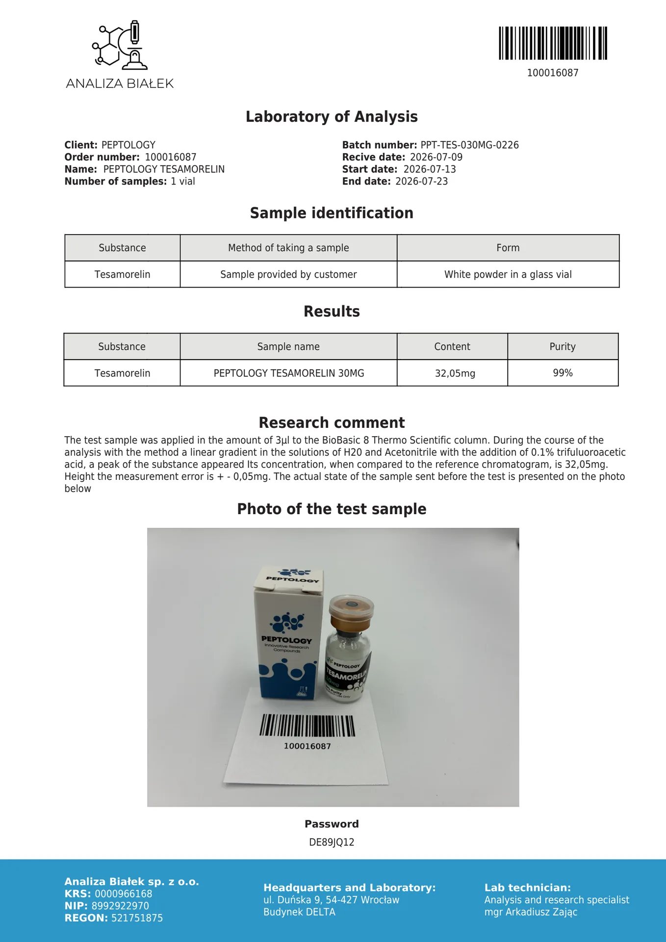 Tesamorelin 10mg/30mg – GHRH analóg na laboratórny výskum – obrázok 3